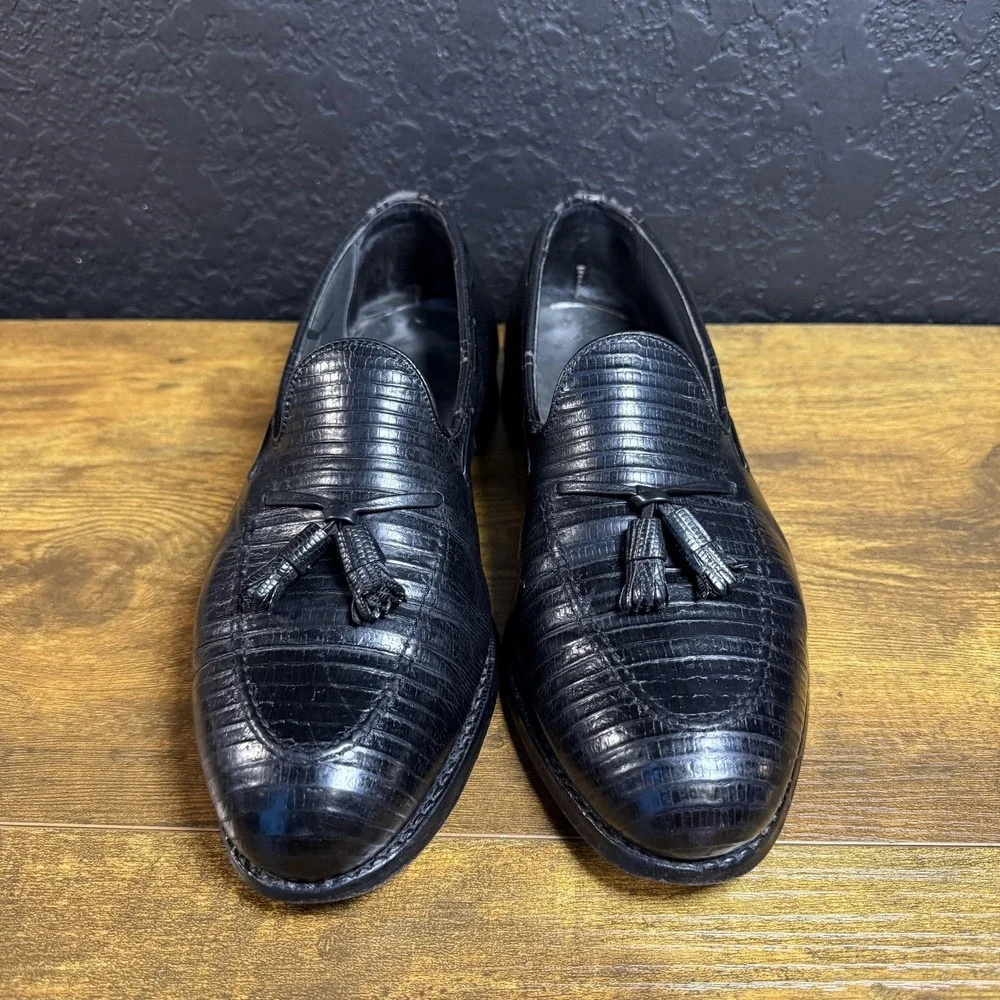 Johnston & Murphy Tassel Loafer 74732 Black Lizard Leather Dress Shoes Mens 9 C